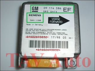 Airbag Steuergeraet GM 09114586 EF Siemens 5WK41150B Opel Tigra 9117519