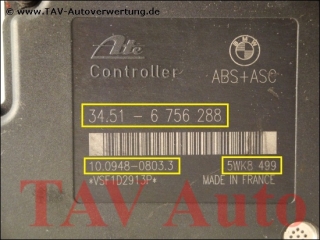 ABS/ASC Hydraulic unit BMW 34-51-6-756-286 34-51-6-756-288 Ate 10020403594 10094808033 5WK8-499