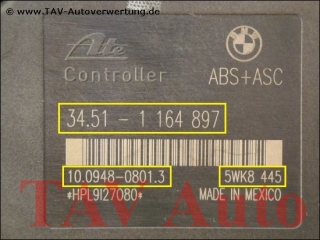 ABS+ASC Hydraulic unit BMW 34511164896 34511164897 Ate 10020400614 10094808013 5WK8-445