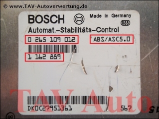 ABS/ASC+T Steuergeraet BMW 1162889 Bosch 0265109012 ABS/ASC5.0