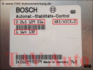 ABS/ASC5.0 Steuergeraet Bosch 0265109016 BMW 1164132 ABS/ASC+T