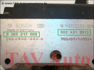 ABS/ASR/ETS Hydraulikblock Mercedes-Benz A 0024319912 Bosch 0265217009