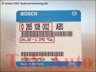 ABS Control unit BMW 34-52-1-090-916-1 Bosch 0-265-108-002
