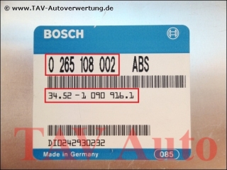 ABS Control unit BMW 34-52-1-090-916-1 Bosch 0-265-108-002