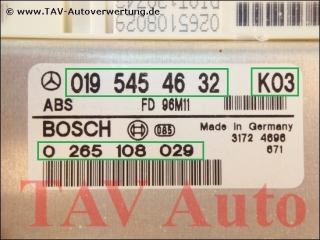 ABS Control unit Mercedes A 019-545-46-32 K03 Bosch 0-265-108-029