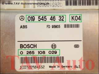 ABS Control unit Mercedes A 019-545-46-32 K04 Bosch 0-265-108-029