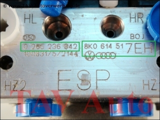 ABS/ESP Hydraulikblock Audi 8K0614517EH 8K0907379BH Bosch 0265236342 0265951537
