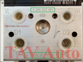 ABS/ESP Hydraulic unit Mercedes-Benz A 004-431-09-12 Bosch 0-265-202-461
