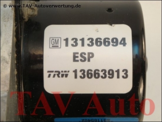 ABS/ESP Hydraulikblock Opel GM 13136694 TRW 13663913 13509215 54084677-A