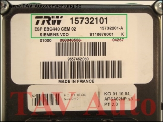 ABS/ESP Hydraulic unit TRW 15732101 15732201A Simens VDO S118676001K 9657462080 Peugeot 407