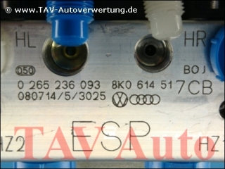 ABS/ESP Hydraulik-Aggregat Audi 8K0614517CB 8K0907379AC Bosch 0265236093 0265950961