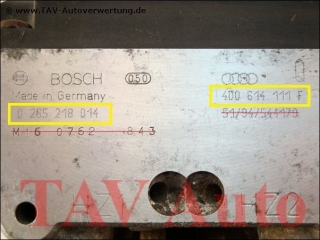 ABS Hydraulikblock Bosch 0265218014 4D0614111F Audi A8 quattro
