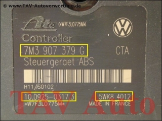 ABS Hydraulikblock VW 7M3614111Q 7M3907379G Ford 3M21-2L580-BB Ate 10.0204-0366.4 10.0925-0317.3 5WK84012