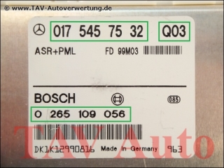 ASR+PML Control unit Mercedes A 017-545-75-32 Q03 Bosch 0-265-109-056