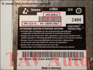 Airbag Steuergeraet 46538652 5WK42819 04-309612NAT C404 Fiat Marea