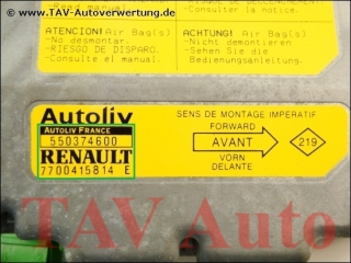 Airbag Steuergeraet 7700415814E Autoliv 550374600 Renault Twingo