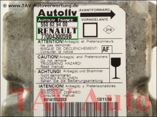 Air Bag control unit 7700-430-059-B Autoliv 550-62-94-00 AF Renault Megane