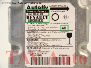 Airbag Steuergeraet 8200018833 Autoliv 550804800 AU Renault Twingo