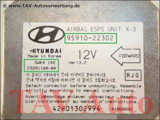 Airbag Steuergeraet 95910-22302 5WK4142 E5291100-00 Hyundai Accent