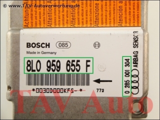 Airbag Steuergeraet Audi A3 8L0959655F Bosch 0285001304