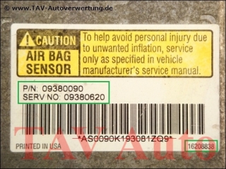 Airbag Steuergeraet Chevrolet P/N 09380090 Serv No 09380620 16208838