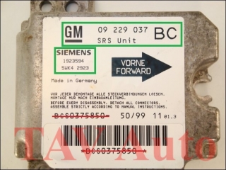 Airbag Steuergeraet GM 09229037 BC 1923594 Siemens 5WK42923 Opel Astra-G 9192916