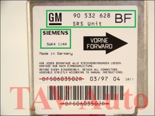 Airbag Steuergeraet GM 90532628 BF Siemens 5WK4114A Opel Corsa-B 90541375