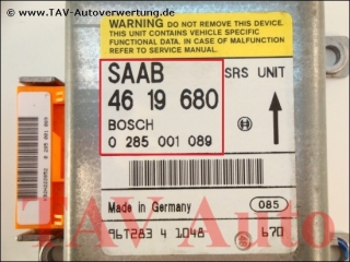 Airbag Steuergeraet Bosch 0285001089 Saab 4619680 900
