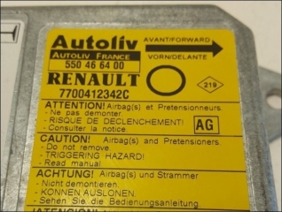 Airbag Steuergeraet 7700412342C Autoliv 550466400 AG Renault Twingo