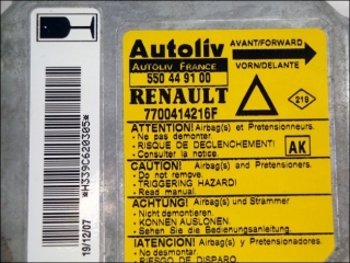 Airbag Steuergeraet 7700414216F AK Autoliv 550449100 Renault Laguna