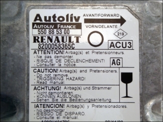 Airbag Steuergeraet 8200058365C Autoliv 550885300 AG Renault Twingo