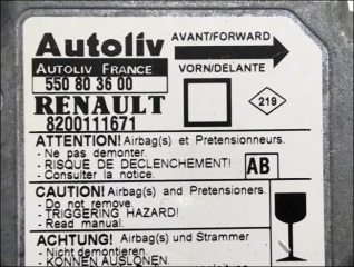 Air Bag control unit 8200-111-671 AB Autoliv 550-80-36-00 Renault Megane