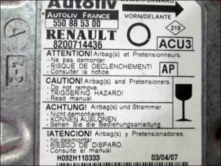 Air Bag control unit 8200-714-436 Autoliv 550-88-53-00 AP Renault Twingo