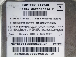 Air Bag control unit Matra 6025-313-596-E 5WK4-2851 90T007001 Renault Espace III