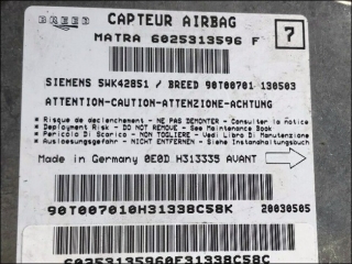 Air Bag control unit Matra 6025-313-596-F 5WK4-2851 90T007001 Renault Espace III