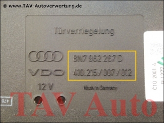 Steuergeraet ZV Audi TT 8N7962267D VDO 410.215/007/012 Tuerverriegelung