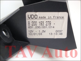 Dash board speedometer 8-200-193-279 VDO 631230001014 Renault Twingo Central display 7711-368-801