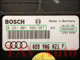 Motor-Steuergeraet Bosch 0281001366/367 028906021F 28SA2589 Audi A4 1.9 TDI 1Z