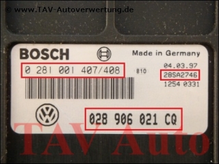 Motor-Steuergeraet Bosch 0281001407/408 028906021CQ VW Caddy 1.9 SDI AEY