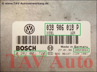 Engine control unit Bosch 0-281-001-720 038-906-018-P Audi A4 VW Passat 1.9 TDI AFN