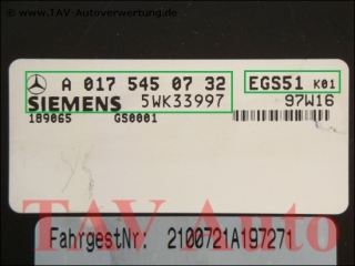 EGS51 Control unit Mercedes A 017-545-07-32 K01 Siemens 5WK3-3997