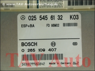 ESP+BA Steuergeraet Mercedes A 0255456132 K03 Bosch 0265109407