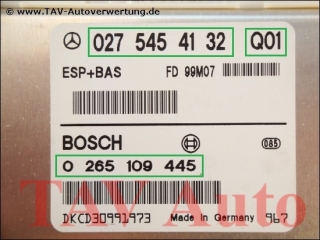 ESP+BAS Steuergeraet Mercedes A 0275454132 Q01 Bosch 0265109445