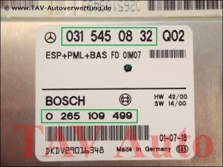 ESP+PML+BAS Control unit Mercedes A 031-545-08-32 Q02 Bosch 0-265-109-499