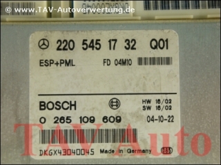 ESP+PML Steuergeraet Mercedes A 2205451732 Q01 Bosch 0265109609