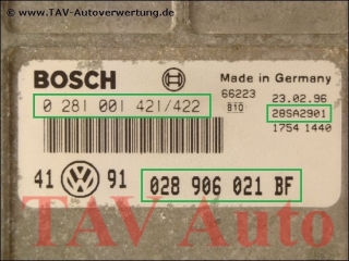 Engine control unit Bosch 0-281-001-421/422 028-906-021-BF VW Golf Vento 1.9 TDI 1Z AHU