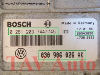 Engine control unit Bosch 0-261-203-744-745 030-906-026-AK VW Polo 1.0 AEV