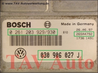 Motor-Steuergeraet Bosch 0261203929/930 030906027J Seat Arosa 1.0 AER
