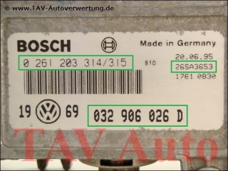 Engine control unit Bosch 0-261-203-314/315 032-906-026-D VW Golf Vento 1.6L AEA
