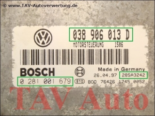 Engine control unit 038-906-013-D Bosch 0-281-001-679 28SA3242 VW Polo 6N1